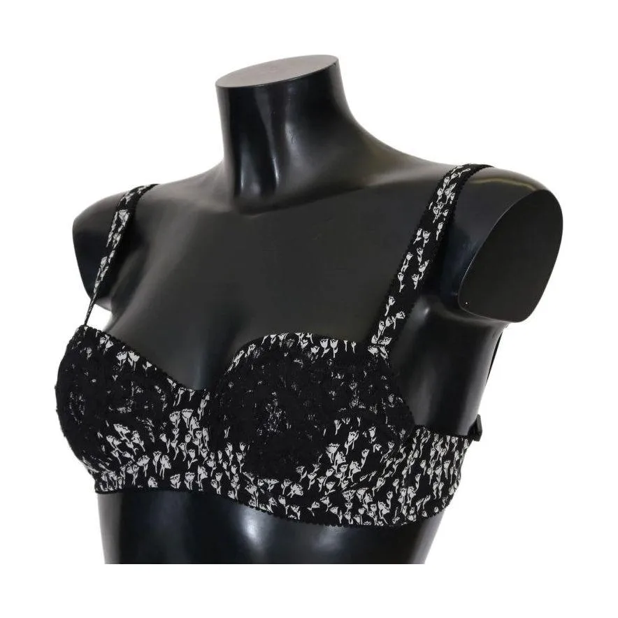 Dolce & Gabbana Elegant Black Floral Lace Silk Bra