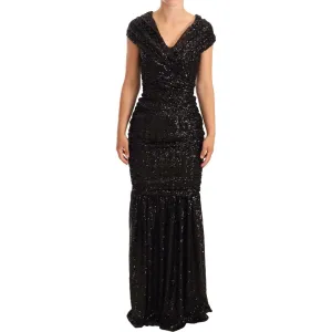 Dolce & Gabbana Elegant Black Sequined Open Shoulder Gown