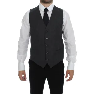 Dolce & Gabbana Elegant Black Striped Wool Dress Vest