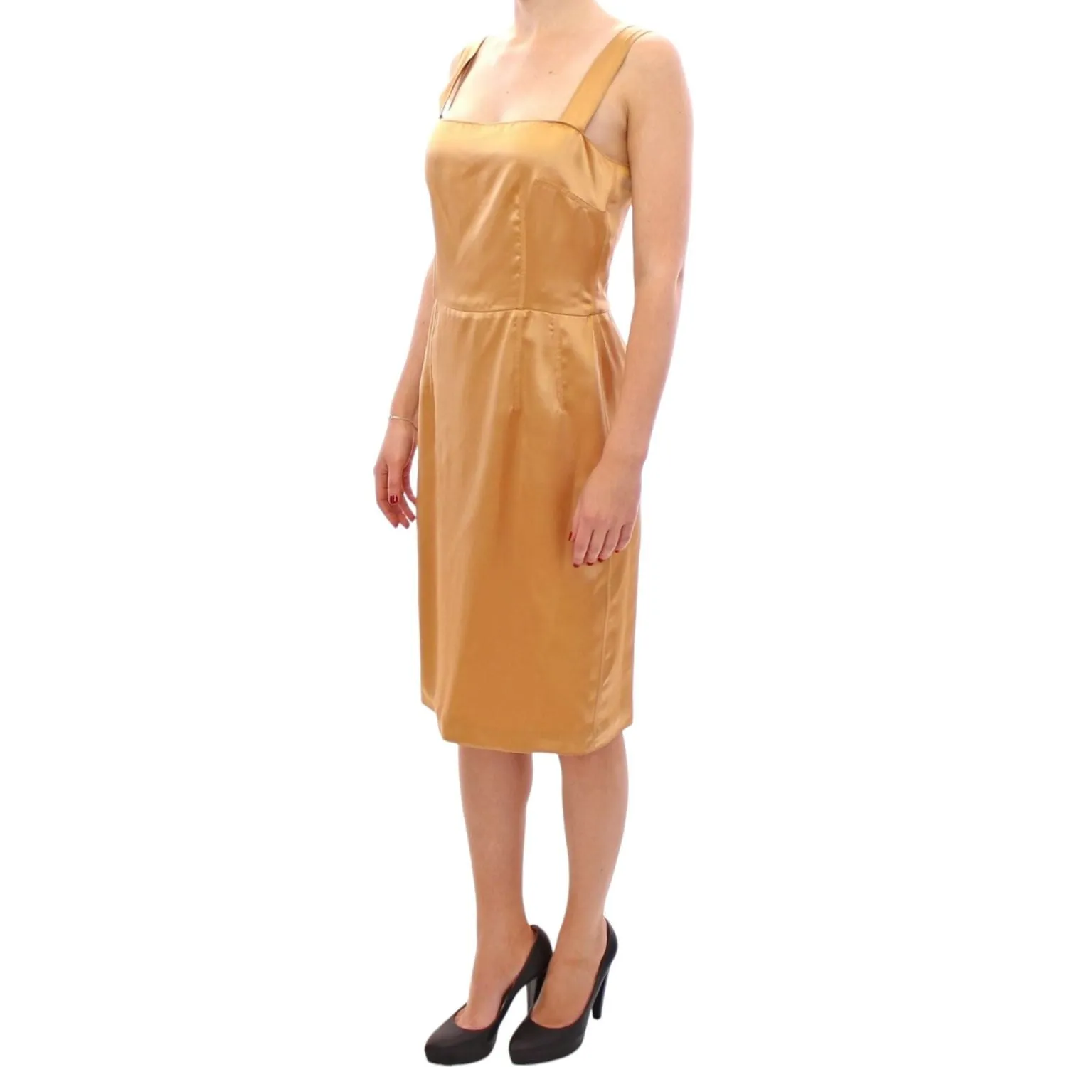 Dolce & Gabbana Elegant Bronze Silk Knee-Length Sheath Dress