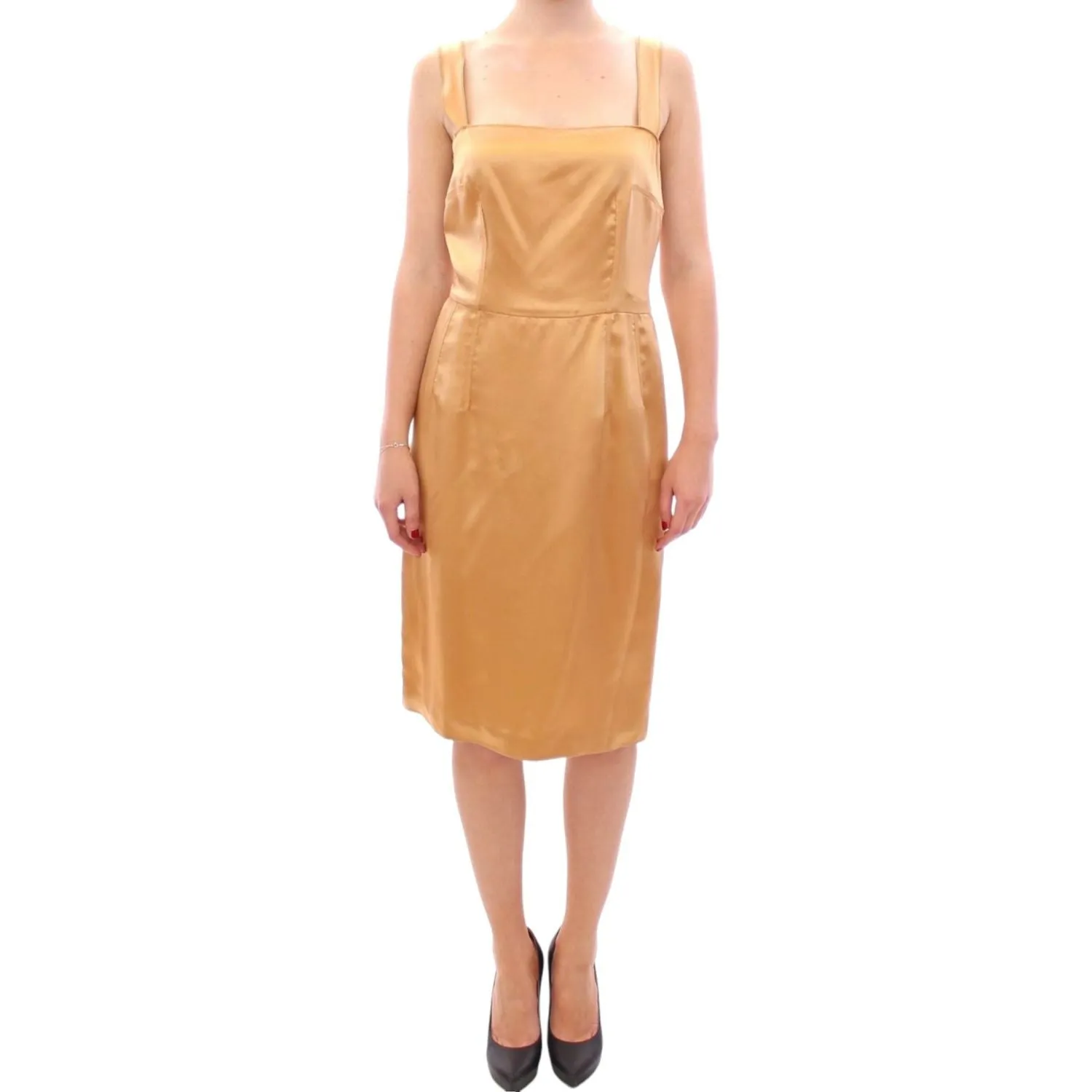 Dolce & Gabbana Elegant Bronze Silk Knee-Length Sheath Dress