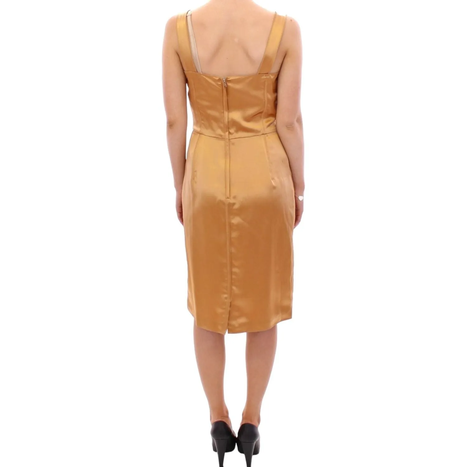 Dolce & Gabbana Elegant Bronze Silk Knee-Length Sheath Dress