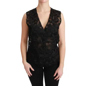 Dolce & Gabbana Elegant Floral Black Silk Blend Vest