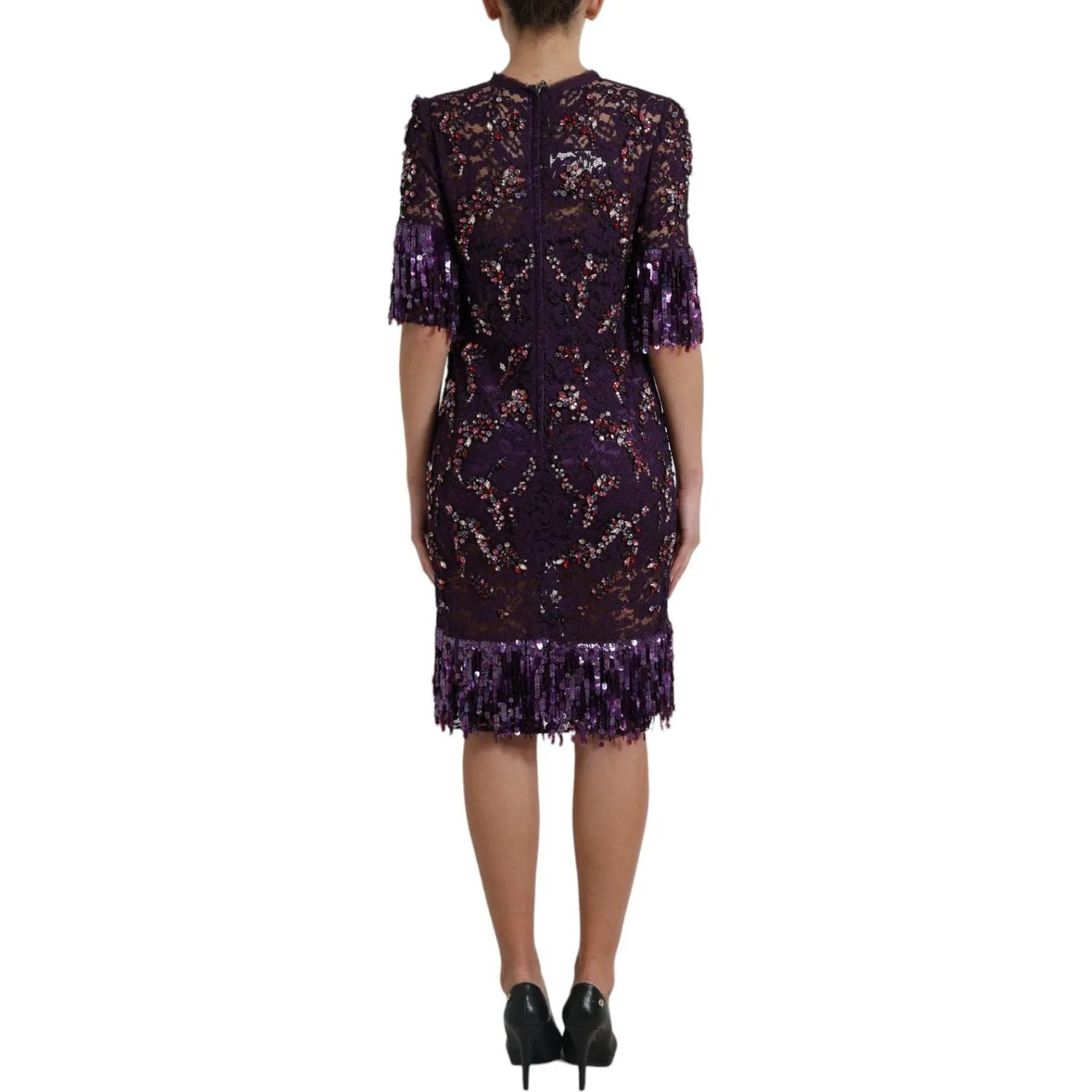 Dolce & Gabbana Elegant Purple Floral Lace Crystal Dress