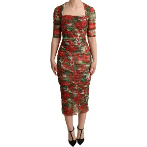 Dolce & Gabbana Elegant Red Floral Midi Sheath Dress