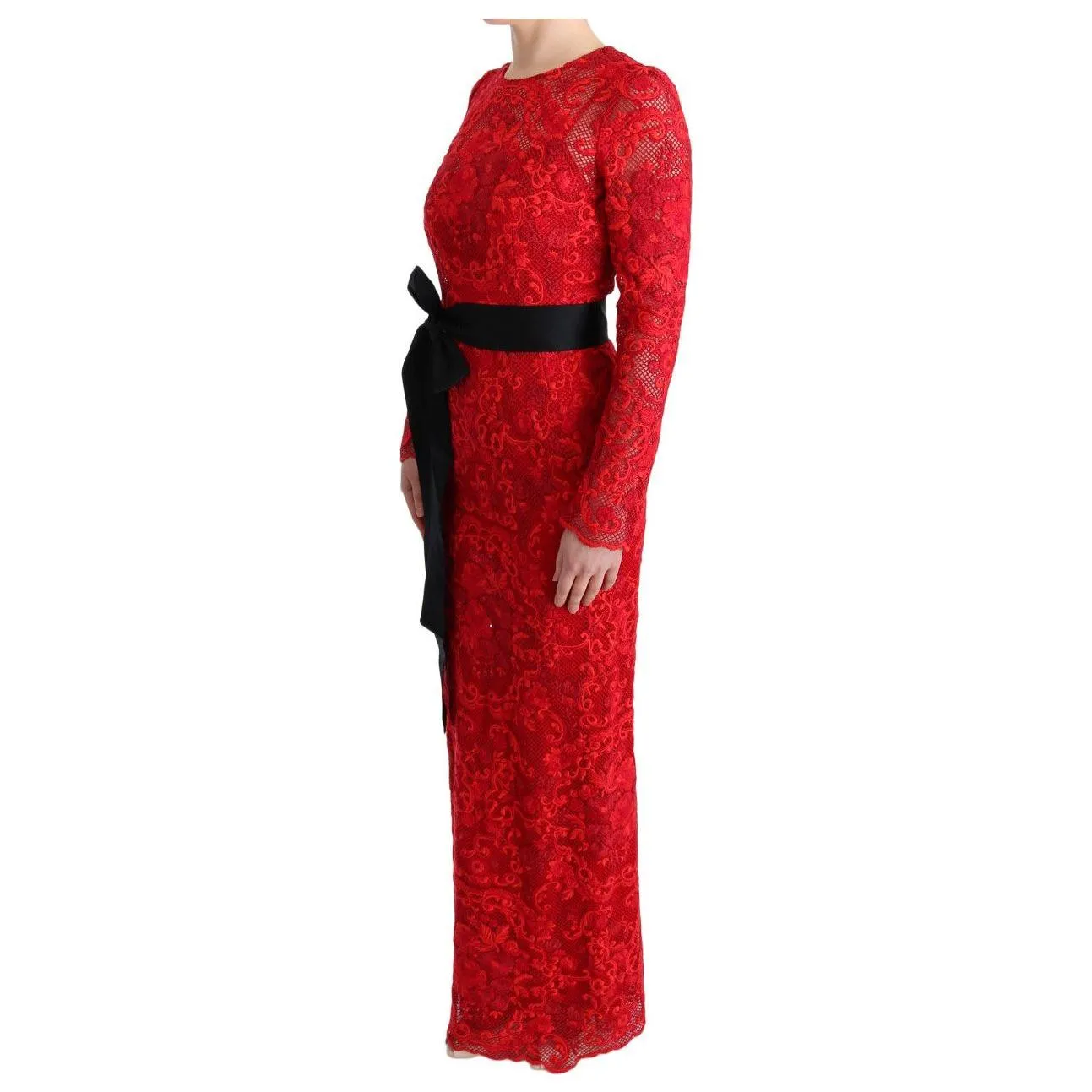 Dolce & Gabbana Elegant Red Sheath Dress with Silk Bow Belt