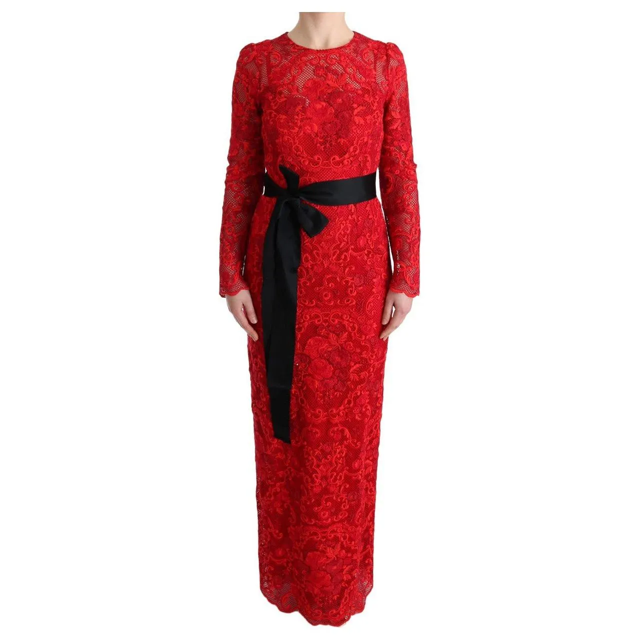 Dolce & Gabbana Elegant Red Sheath Dress with Silk Bow Belt