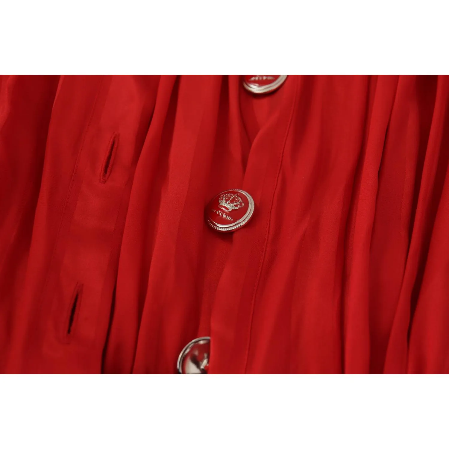 Dolce & Gabbana Elegant Red Silk Midi Dress with Button Detail