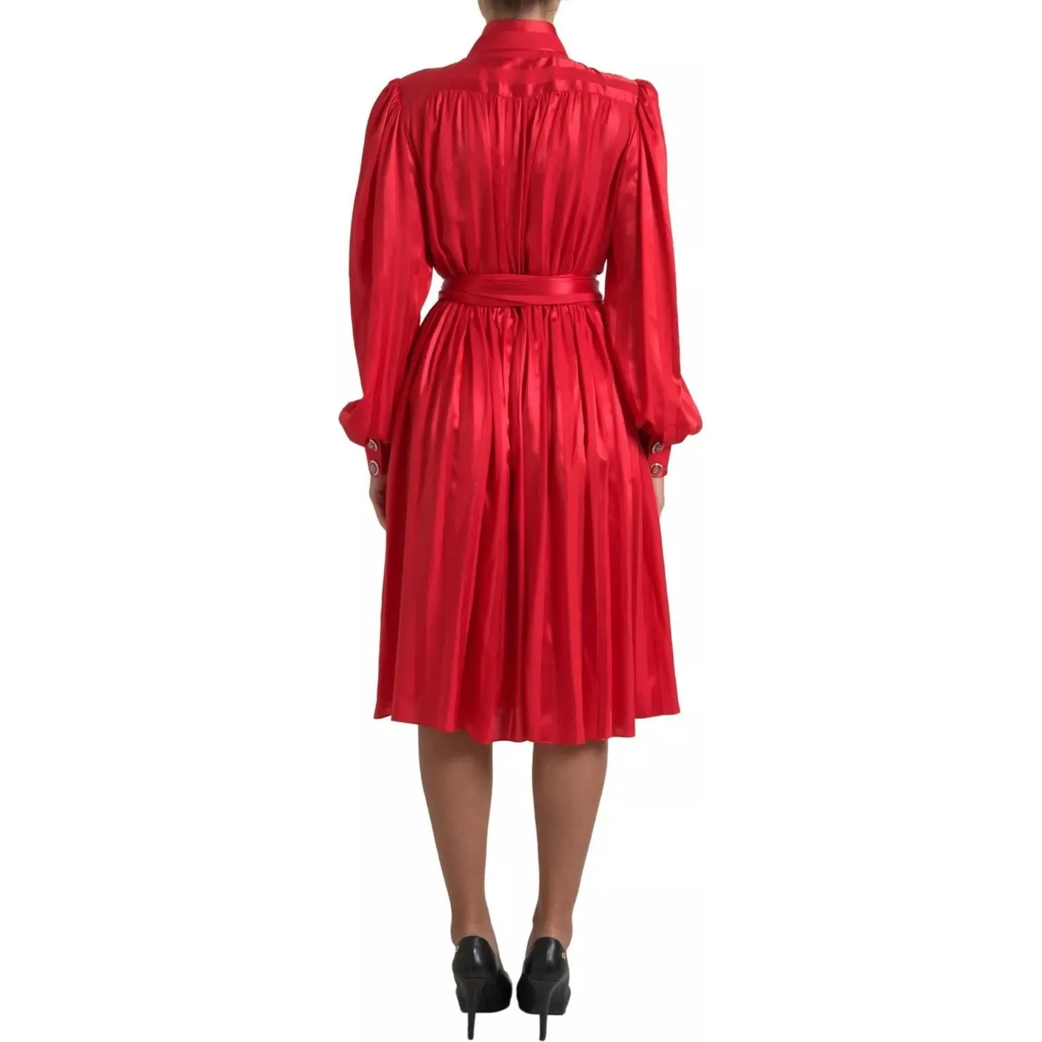 Dolce & Gabbana Elegant Red Silk Midi Dress with Button Detail