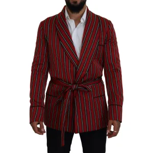 Dolce & Gabbana Elegant Red Striped Long Robe Luxury Wear