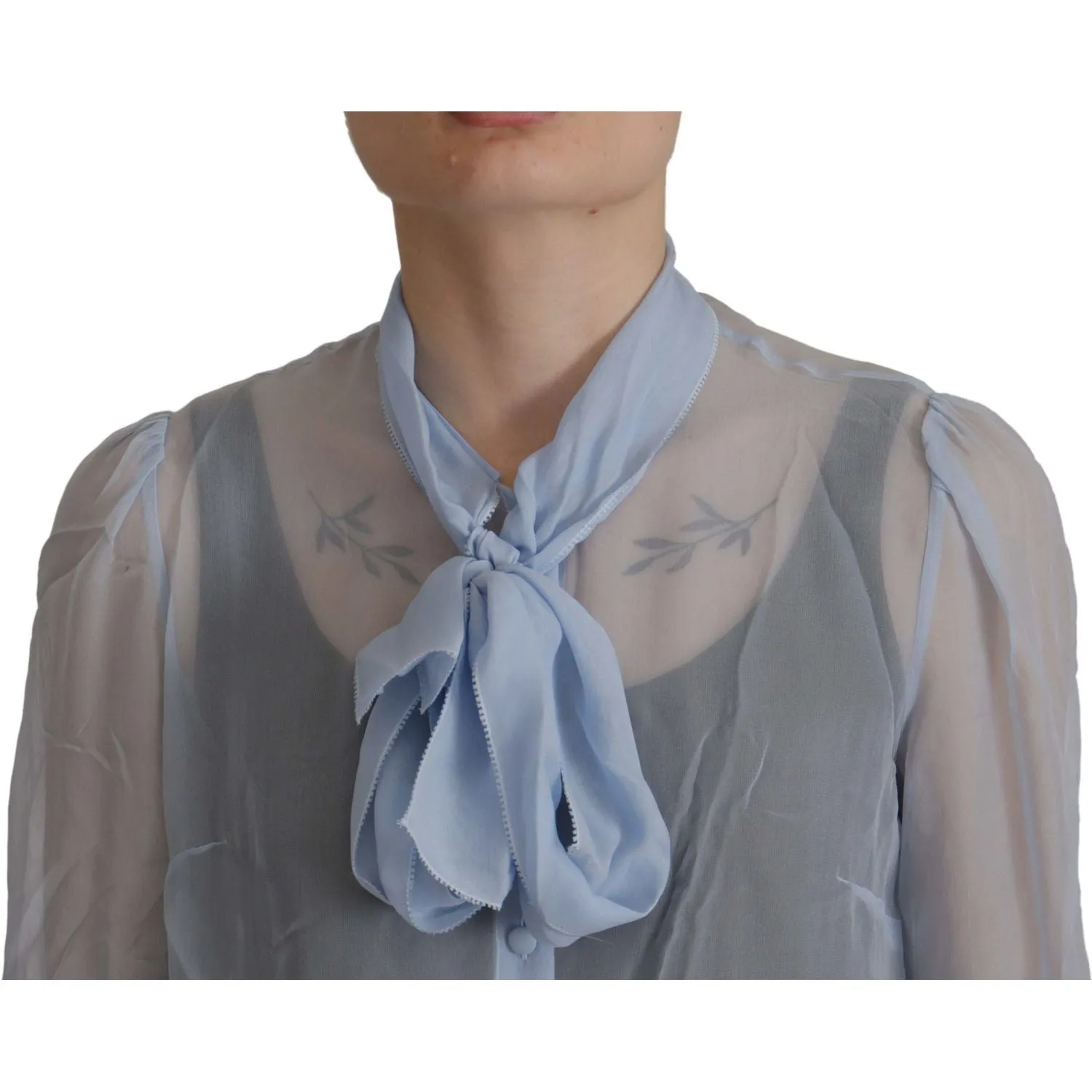 Dolce & Gabbana Elegant Silk Ascot Collar Blouse in Light Blue