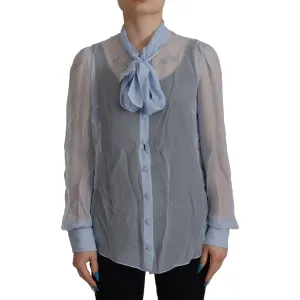 Dolce & Gabbana Elegant Silk Ascot Collar Blouse in Light Blue