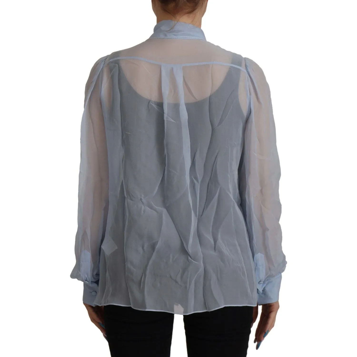 Dolce & Gabbana Elegant Silk Ascot Collar Blouse in Light Blue