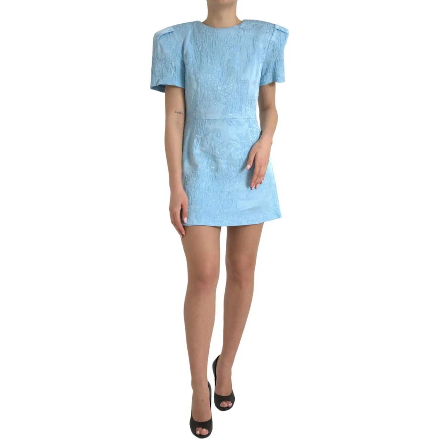 Dolce & Gabbana Elegant Sky-Blue Floral Jacquard Mini Dress