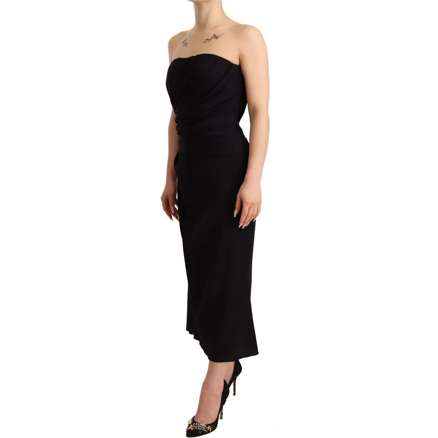 Dolce & Gabbana Elegant Strapless Silk Midi Dress