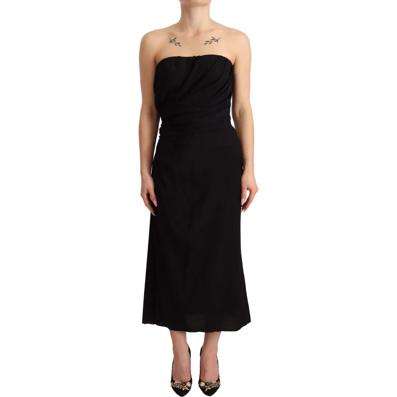 Dolce & Gabbana Elegant Strapless Silk Midi Dress