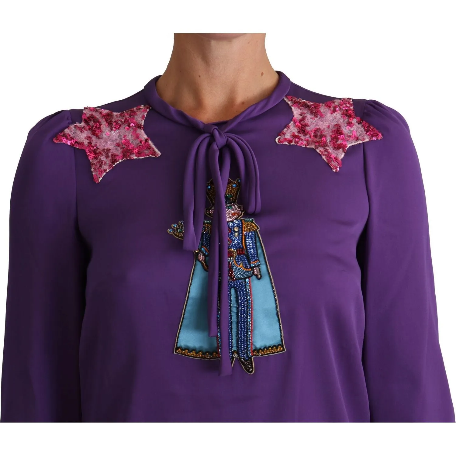 Dolce & Gabbana Enchanted Purple Silk Crystal Blouse