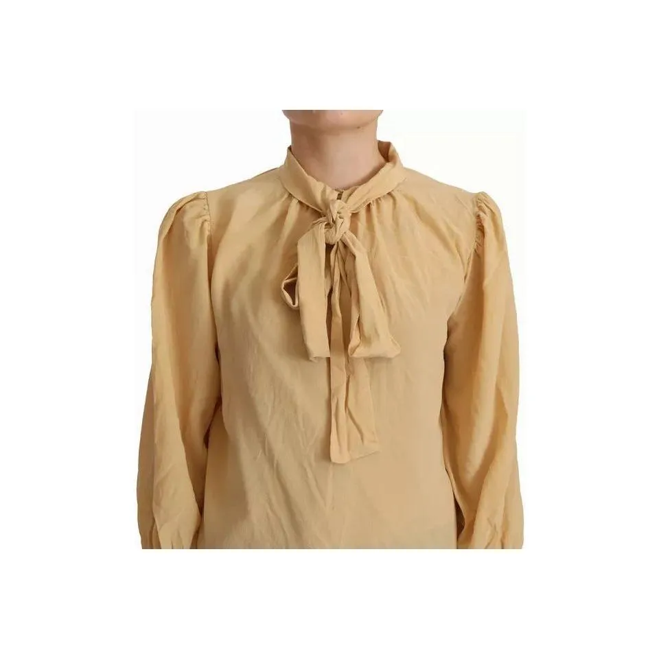 Dolce & Gabbana Mustard Ascot Collar Shirt Silk Blouse Top