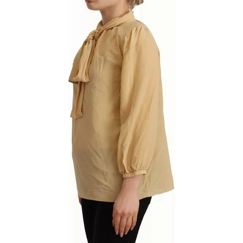 Dolce & Gabbana Mustard Ascot Collar Shirt Silk Blouse Top