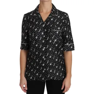 Dolce & Gabbana Silk Guitar Trumpet Print Polo Top