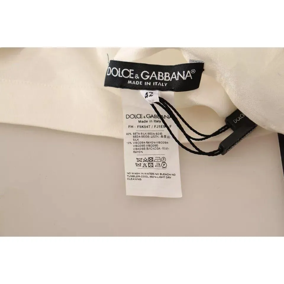 Dolce & Gabbana White Blouse Ascot Collar Shirt Silk Button Top