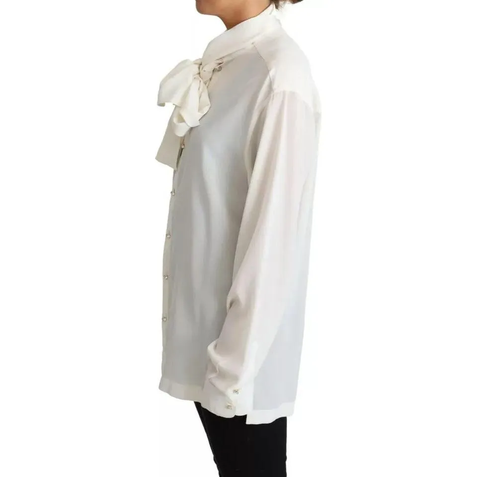 Dolce & Gabbana White Blouse Ascot Collar Shirt Silk Top