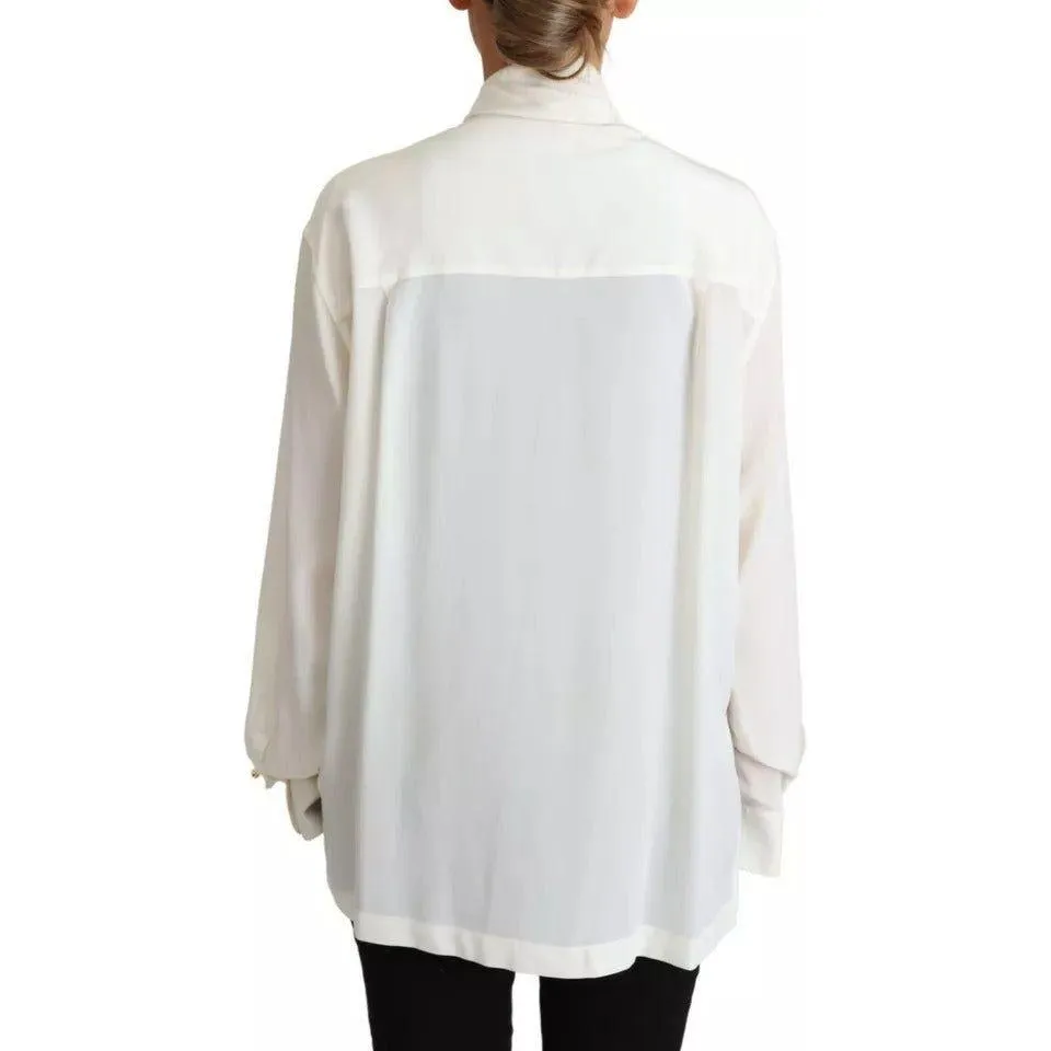 Dolce & Gabbana White Blouse Ascot Collar Shirt Silk Top