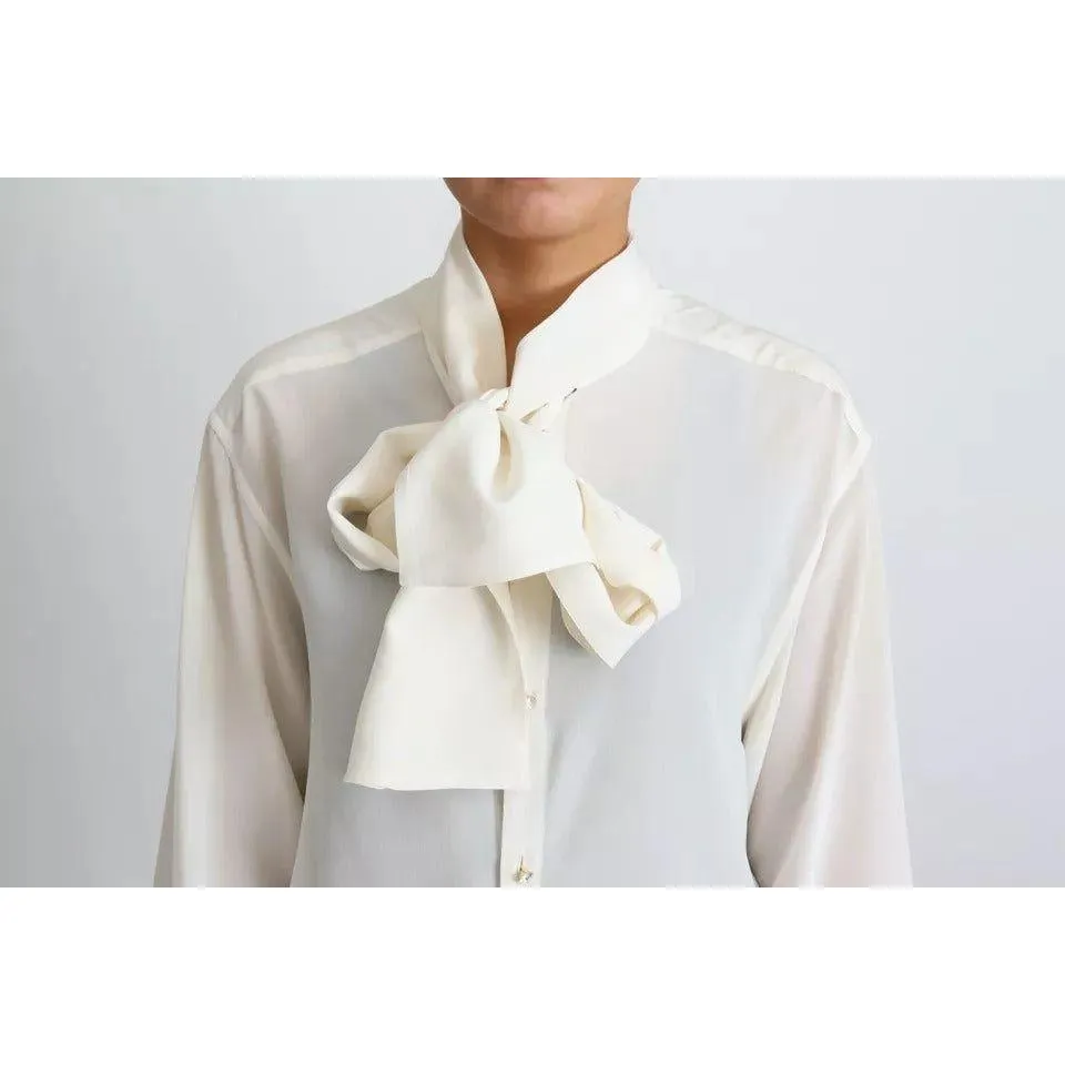 Dolce & Gabbana White Blouse Ascot Collar Shirt Silk Top