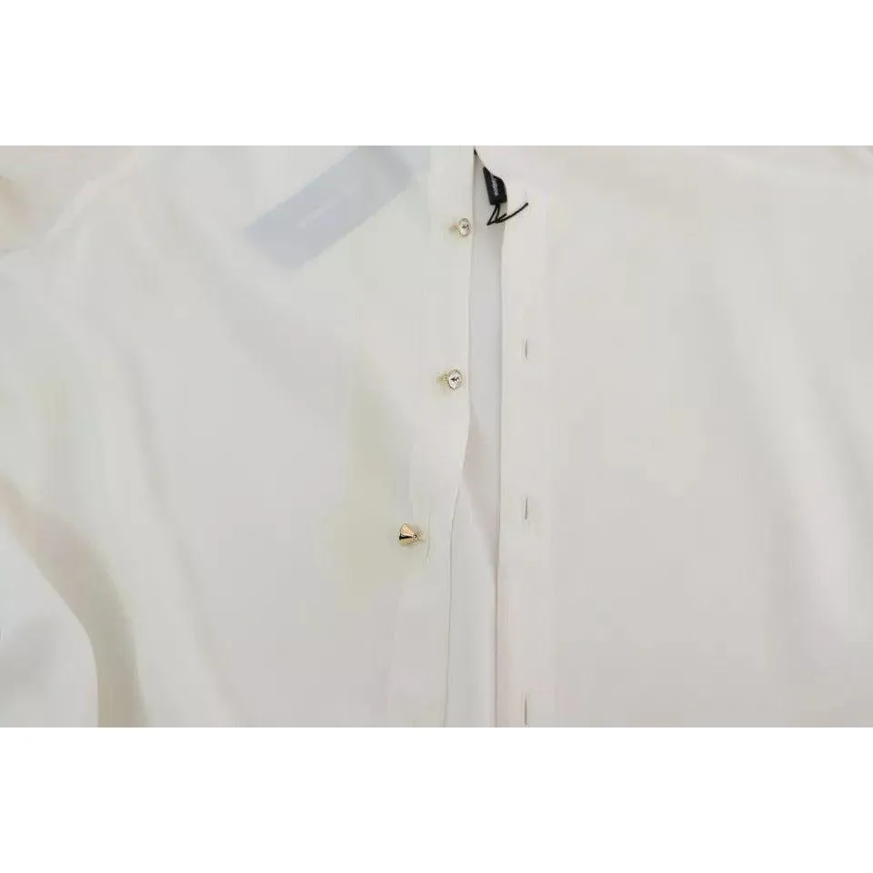 Dolce & Gabbana White Blouse Ascot Collar Shirt Silk Top