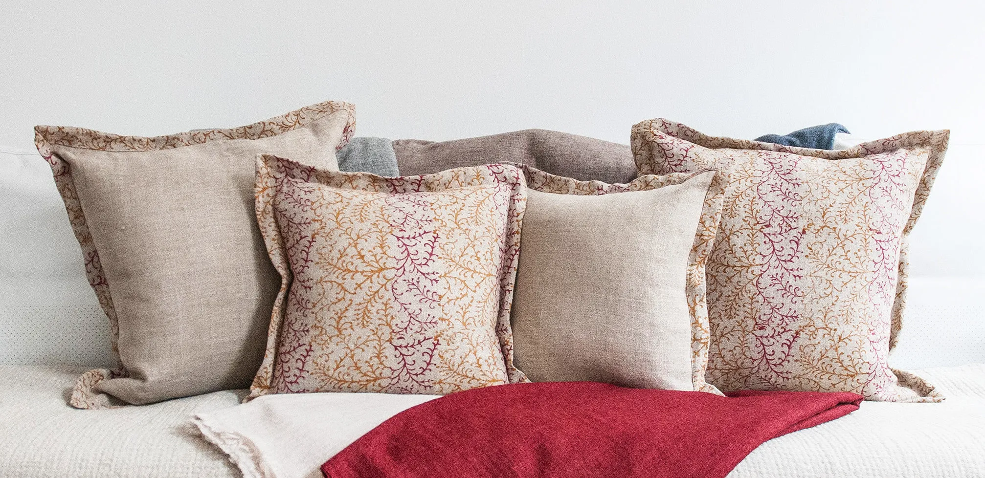 Dual Tone Coral Natural Linen Cushions