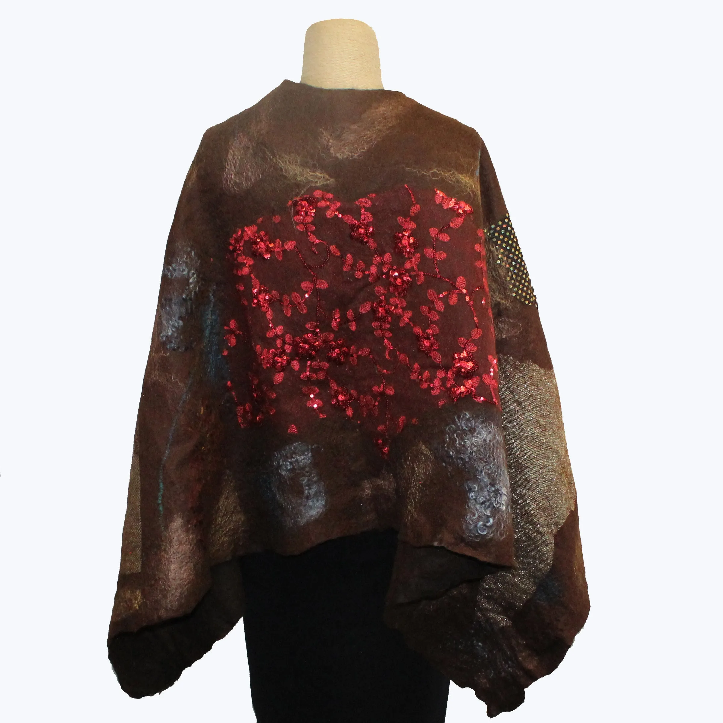 Enchanted Fibers Shawl, Brown/Gold/Red/White, OS