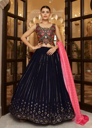 Enchanting Sequins Charming Navy Blue Wedding Lehenga Choli