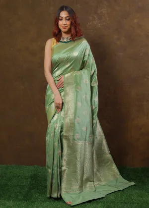 Fern Green Hand Woven Pure Katan Silk Saree