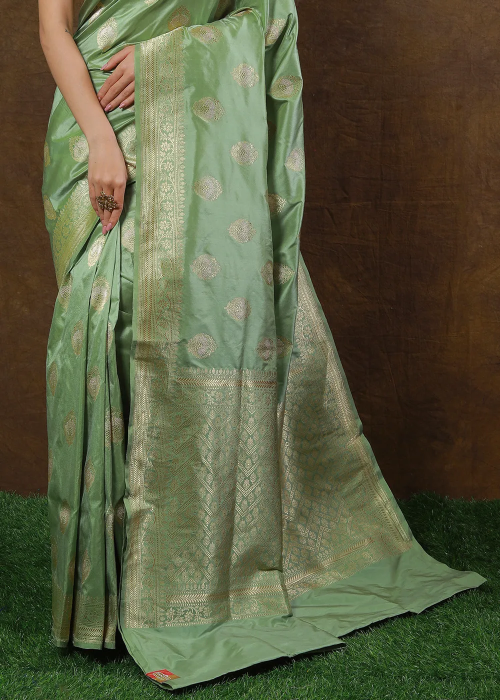 Fern Green Hand Woven Pure Katan Silk Saree