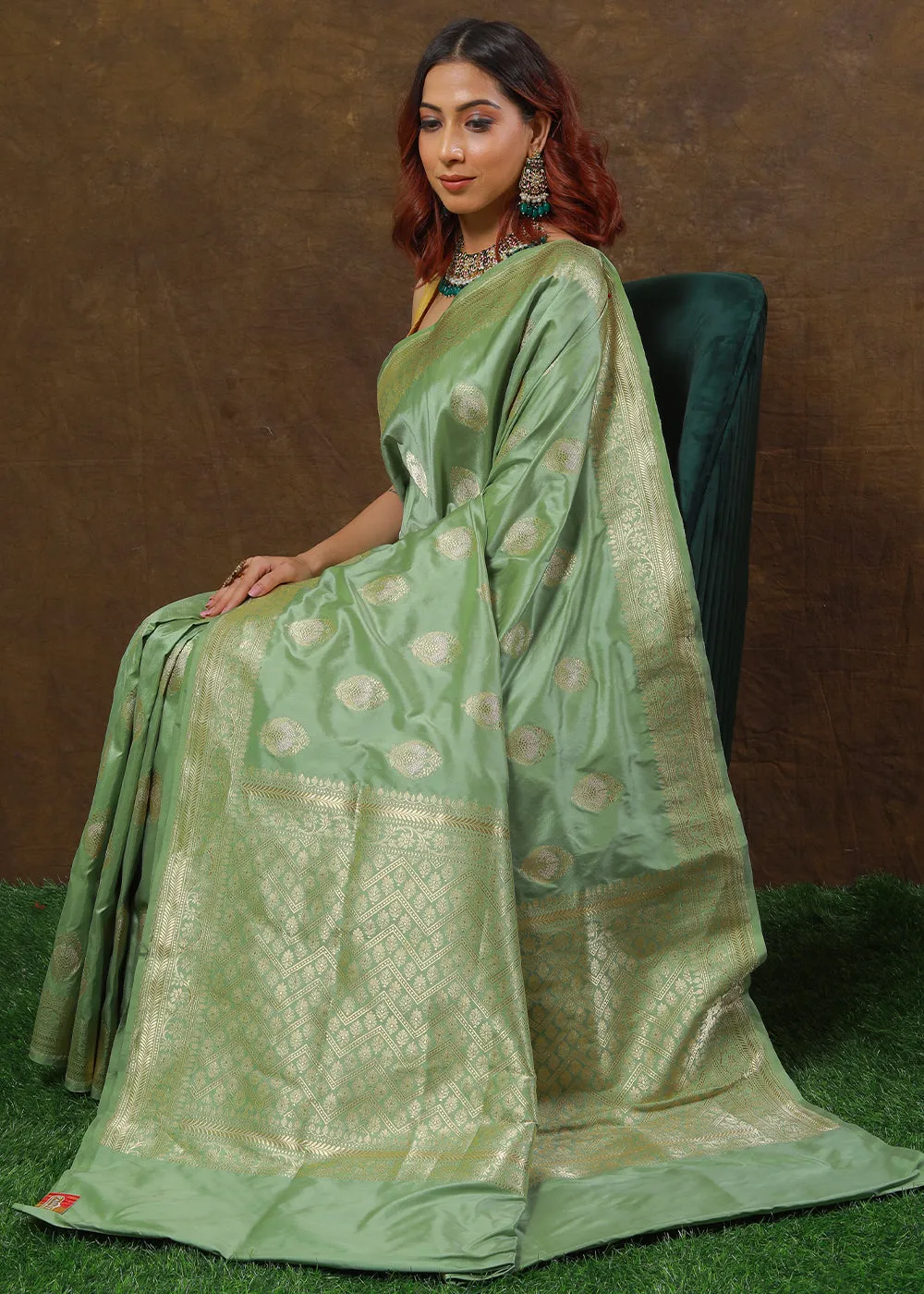 Fern Green Hand Woven Pure Katan Silk Saree