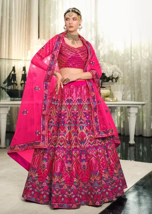 Festive Deep Pink Sequins Embroidered Wedding Trendy Lehenga