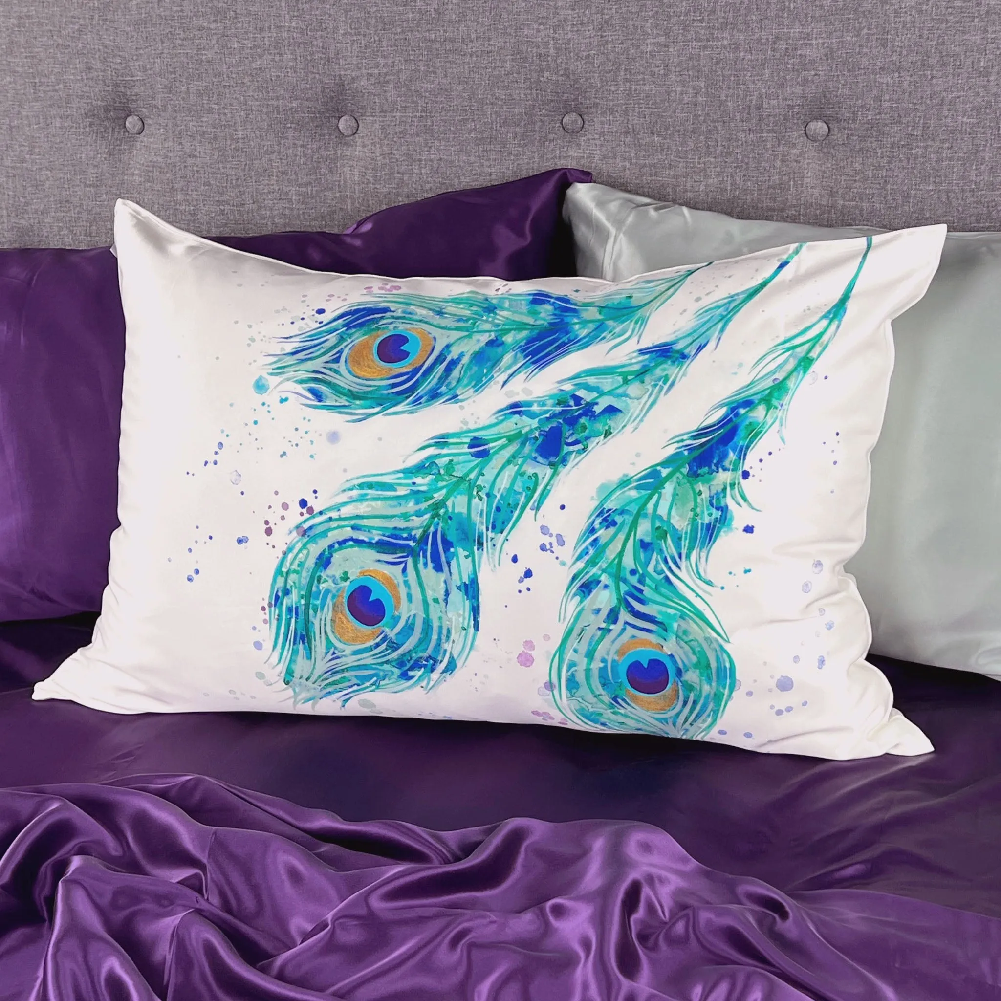 Gallery Collection Silk Pillowcase - Peacock Feathers