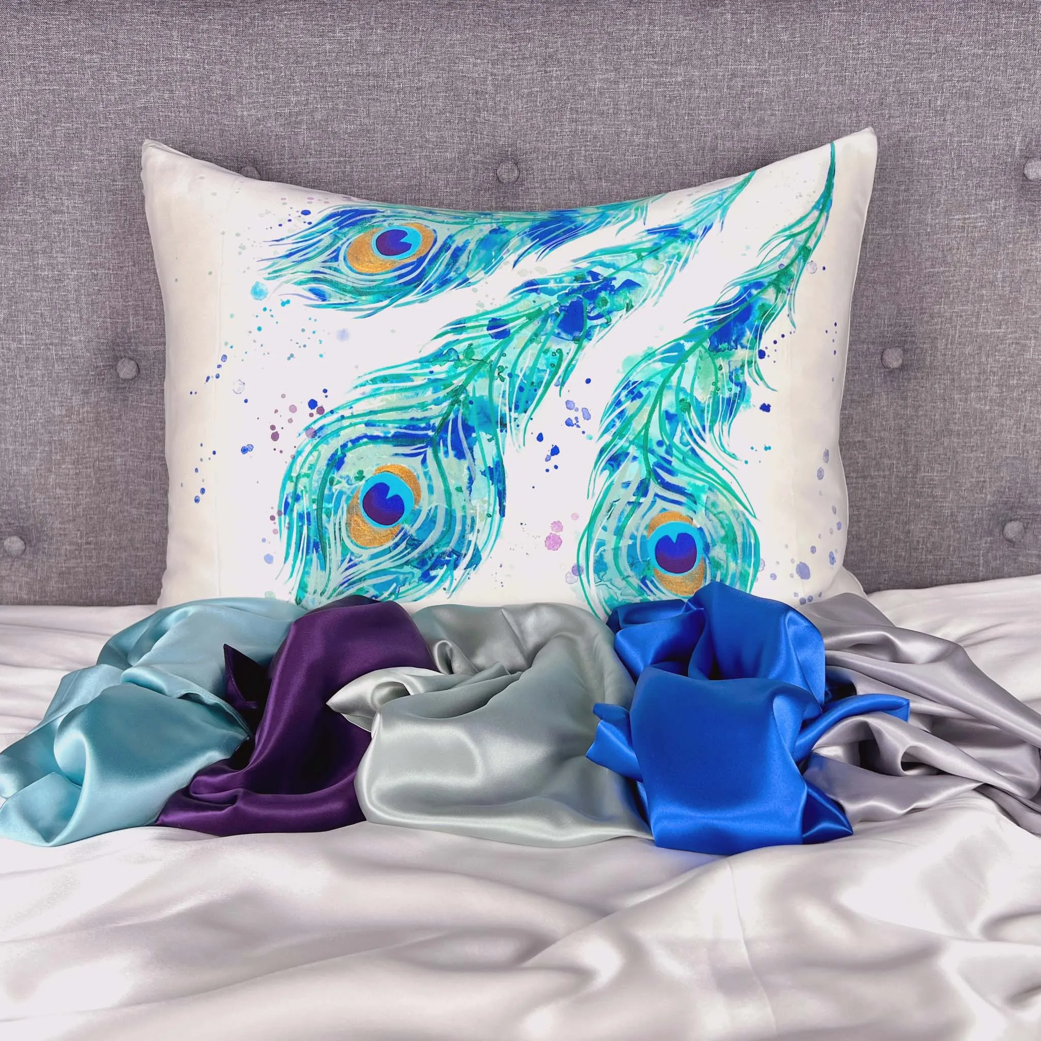 Gallery Collection Silk Pillowcase - Peacock Feathers