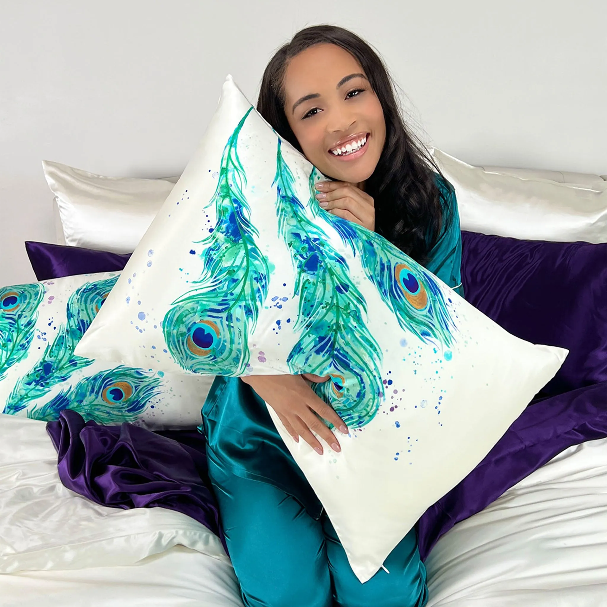 Gallery Collection Silk Pillowcase - Peacock Feathers