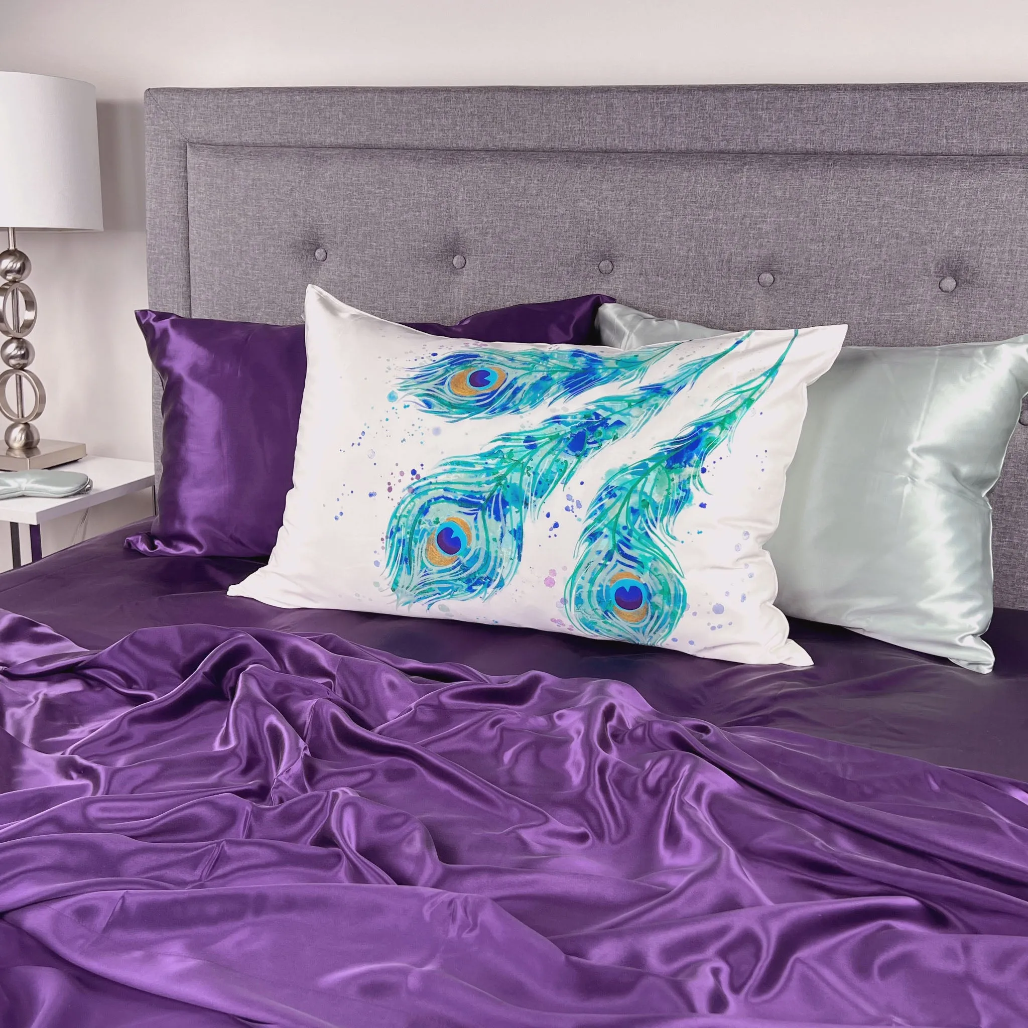 Gallery Collection Silk Pillowcase - Peacock Feathers