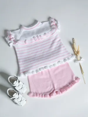 Granlei pink striped frill short set