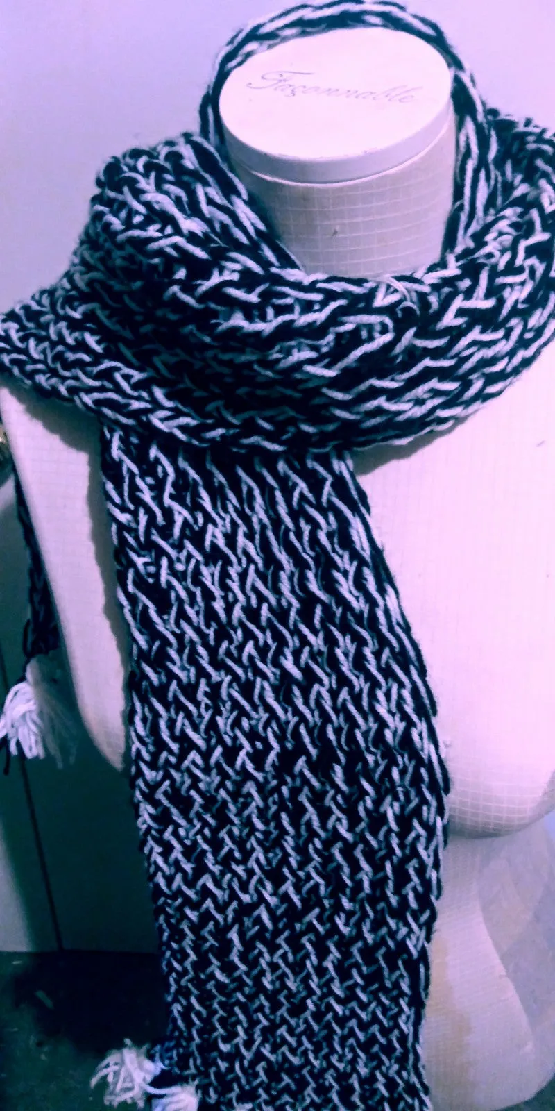 Handmade Beanie n Scarves Black and White Set