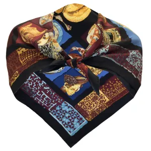 Hermes Black Multi Persona Square Silk Twill Scarf