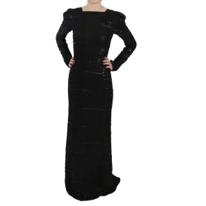 John Richmond Black Silk Sheath Maxi Dress with Sequins