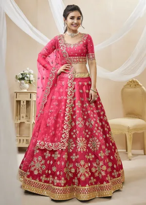 Lovely Pink Art Silk Embroidered Reception Wear Lehenga Choli