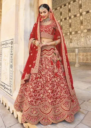 Lovely Red Bridal Wear Heavy Embroidered Silk Lehenga Choli