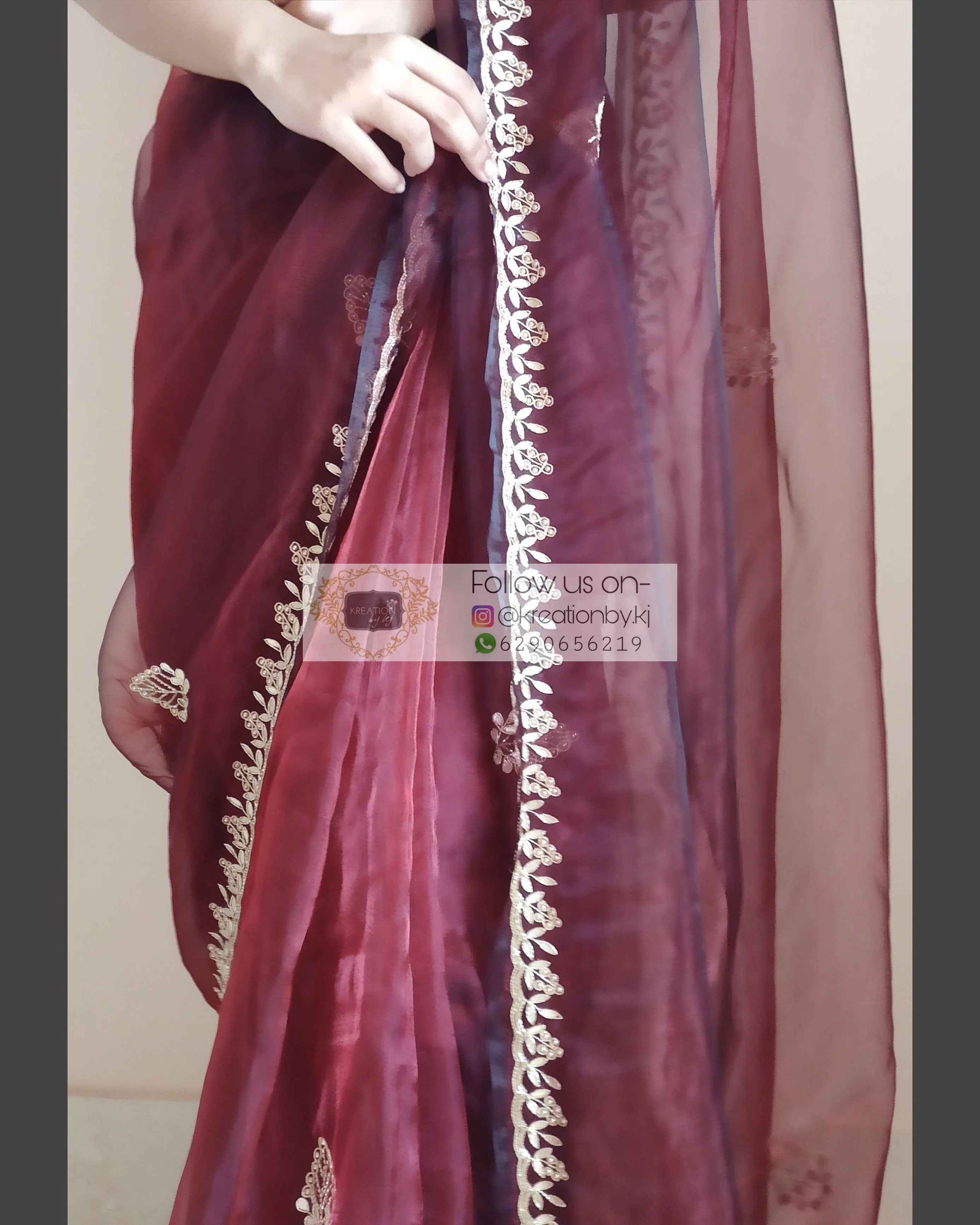 Maroon Glass Tissue Saree With Gota Patti Border