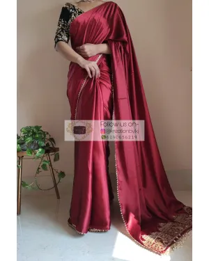 Maroon Satin Silk Taj Mahal Saree