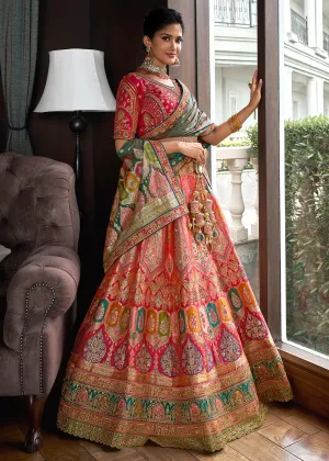 Multicolor Banarasi Silk Embroidered Bridal Lehenga Choli