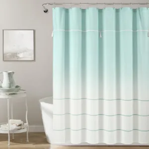 Ombre Embroidery Tassel Cotton Shower Curtain